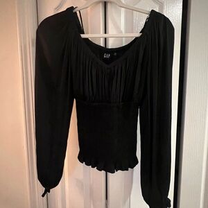 GAP Black Puff Sleeve Smocked Blouse